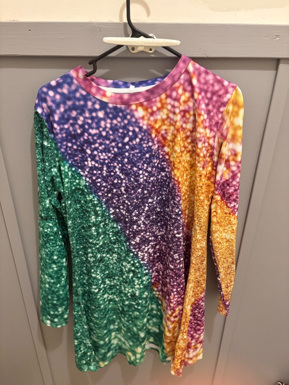 SHEIN Multicolor Glitter-Effect Long Sleeve Dress